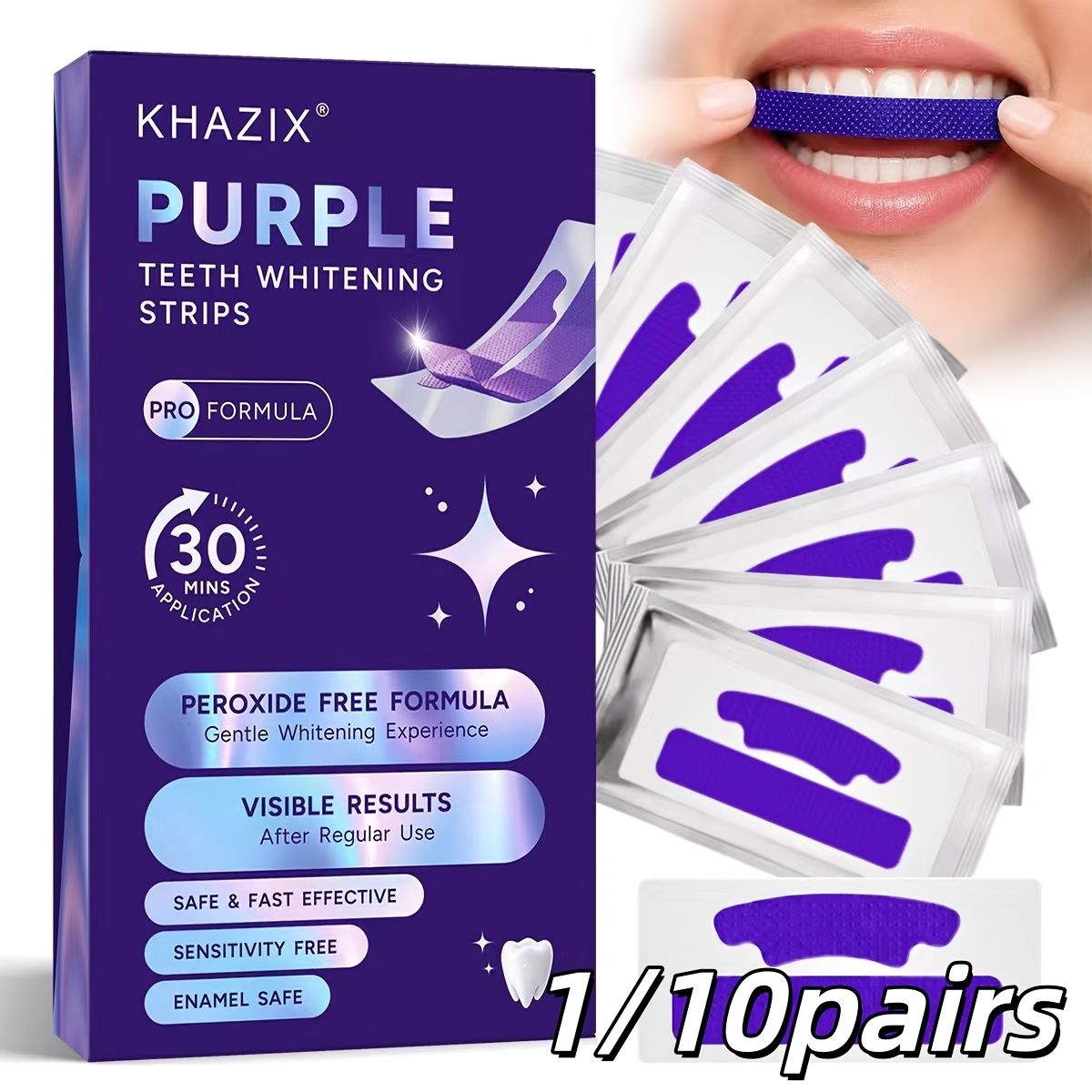 Teeth Whitening Retainer - 1/10 çift Mor Diş Beyazlatma Şeritleri,